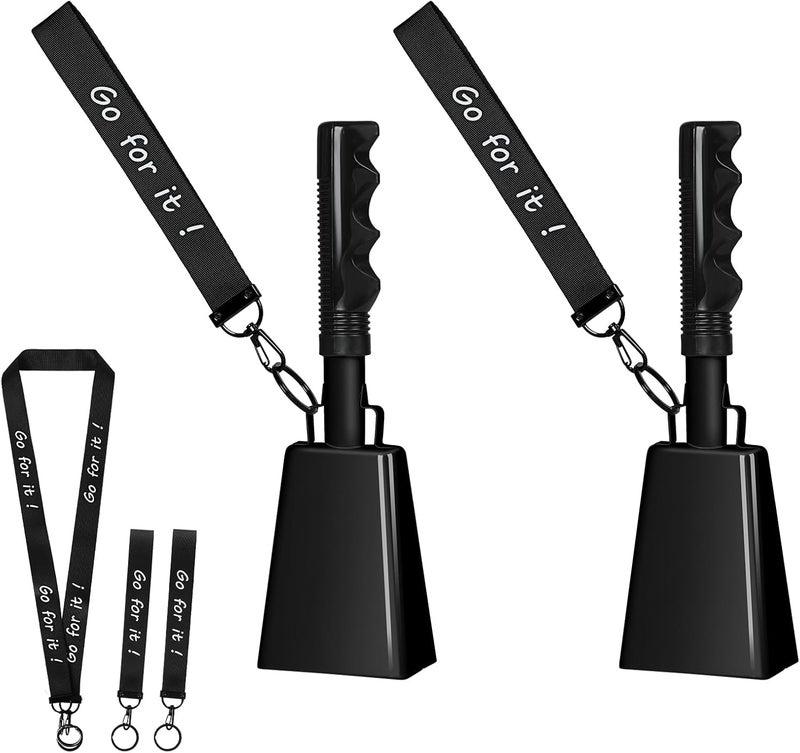 Mardili 10 Inch Cowbells with Handle, Cheering Bell Noice Maker for Sporting Events-Football Games, Stadiums, Chimes Percussion Musical Instruments Call Bell Alarm 2 Pack (Black) - Image 1